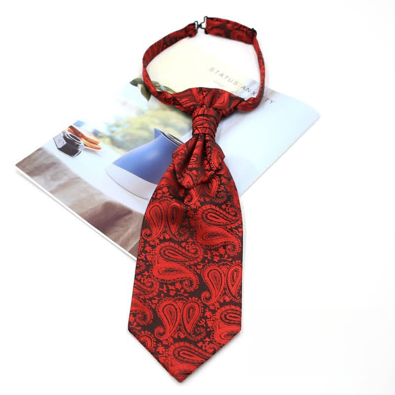 Cravatta da uomo pre-annodata con volant e motivo Paisley di lusso, stile smoking, Ascot