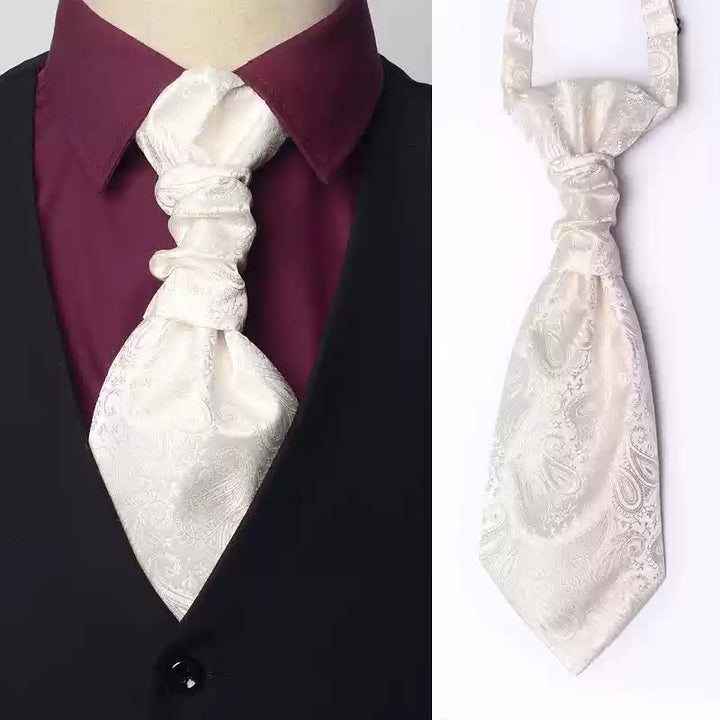 Cravatta Ascot da uomo pre-annodata con motivo Paisley e nodo stropicciato