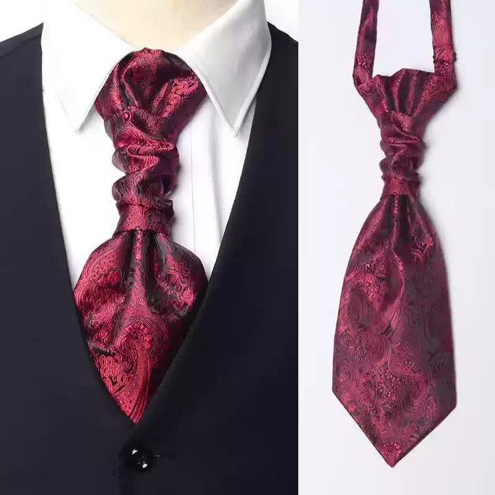 Cravatta Ascot da uomo pre-annodata con motivo Paisley e nodo stropicciato