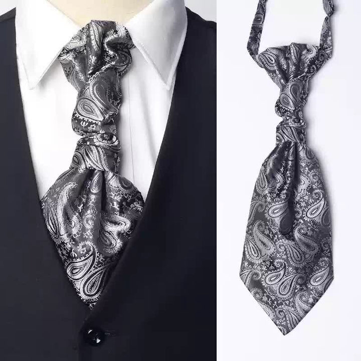 Cravatta Ascot da uomo pre-annodata con motivo Paisley e nodo stropicciato