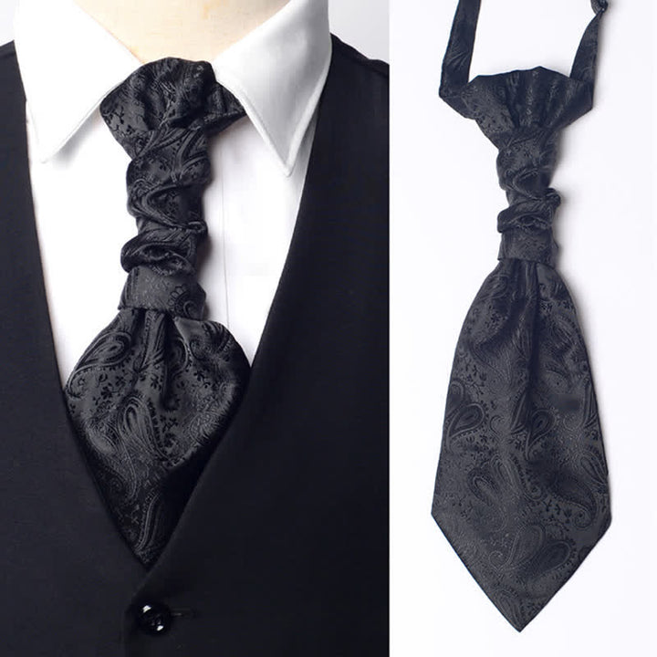 Cravatta Ascot da uomo pre-annodata con motivo Paisley e nodo stropicciato - Nero - image 6