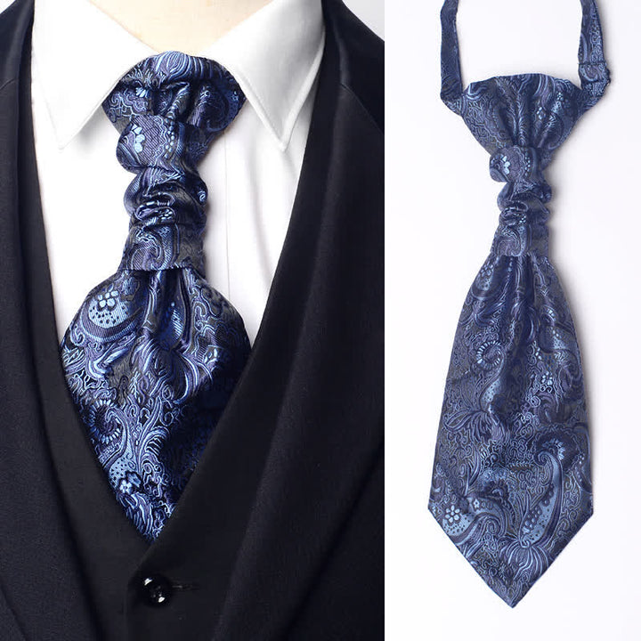 Cravatta Ascot da uomo pre-annodata con motivo Paisley e nodo stropicciato - Blu - image 2