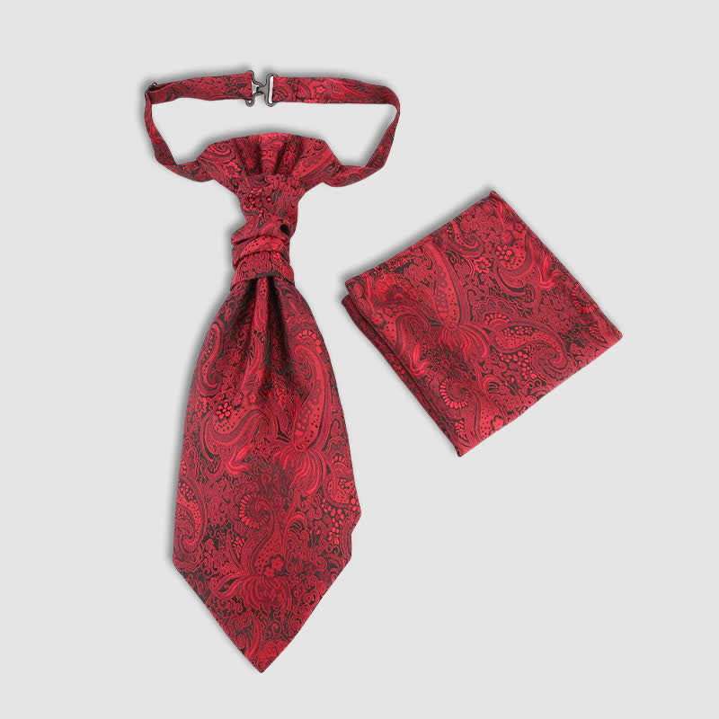 2 pezzi cravatta con nodo a rughe Paisley pre-annodato da uomo e fazzoletto da taschino - Rosso - image 5