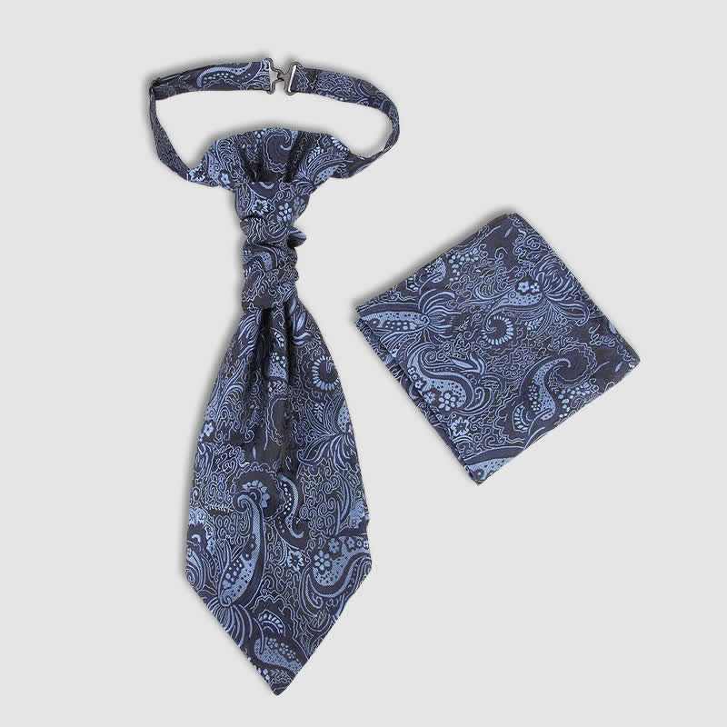 2 pezzi cravatta con nodo a rughe Paisley pre-annodato da uomo e fazzoletto da taschino - Blu - image 4