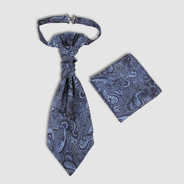 2 pezzi cravatta con nodo a rughe Paisley pre-annodato da uomo e fazzoletto da taschino - Blu - image 4