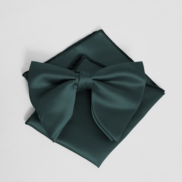 Fazzoletto da taschino con papillon a punta oversize, tinta unita, in stile britannico, da uomo - Verde scuro - Papillon + fazzoletto da taschino - image 9
