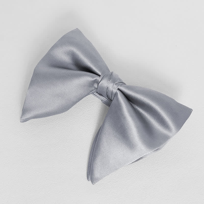 Fazzoletto da taschino con papillon a punta oversize, tinta unita, in stile britannico, da uomo - Grigio chiaro - Papillon - image 10