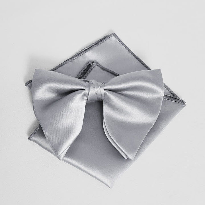 Fazzoletto da taschino con papillon a punta oversize, tinta unita, in stile britannico, da uomo - Grigio chiaro - Papillon + fazzoletto da taschino - image 11