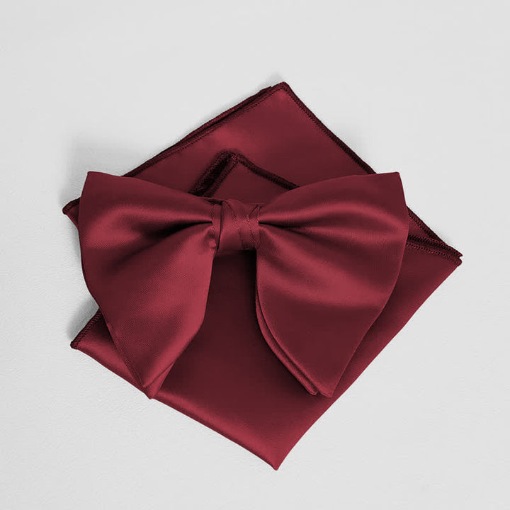 Fazzoletto da taschino con papillon a punta oversize, tinta unita, in stile britannico, da uomo - Rosso scuro - Papillon + fazzoletto da taschino - image 3
