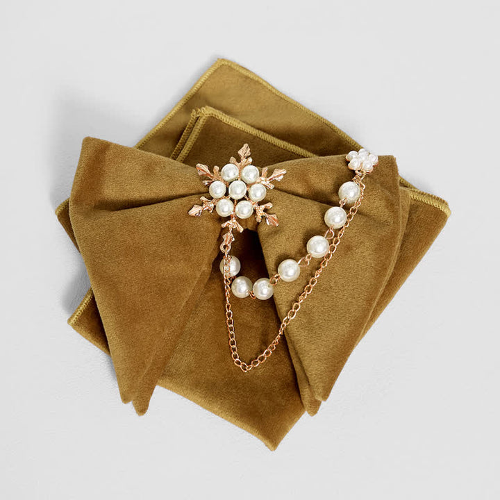 Papillon da taschino in velluto con catena di perle e fiocco di neve da uomo - Giallo - Papillon + fazzoletto da taschino - image 16