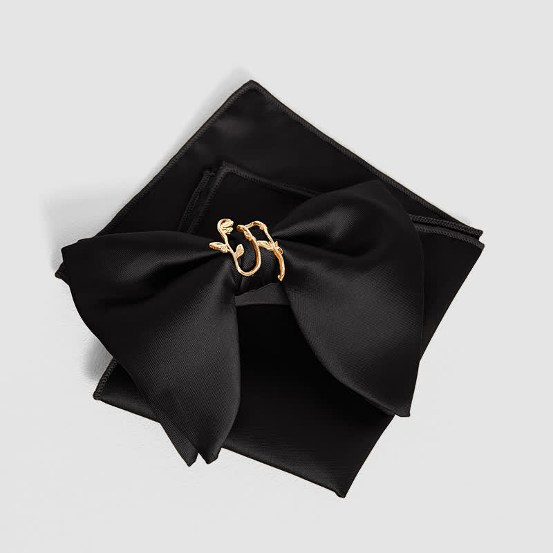 Fazzoletto da taschino con papillon oversize a punta e foglia di vite dorata da uomo - Nero - Papillon + fazzoletto da taschino - image 23