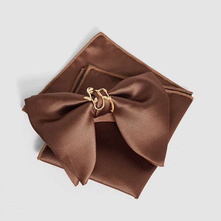 Fazzoletto da taschino con papillon oversize a punta e foglia di vite dorata da uomo - Marrone - Papillon + fazzoletto da taschino - image 17