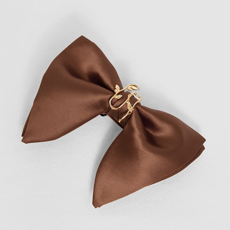 Fazzoletto da taschino con papillon oversize a punta e foglia di vite dorata da uomo - Marrone - Papillon - image 16