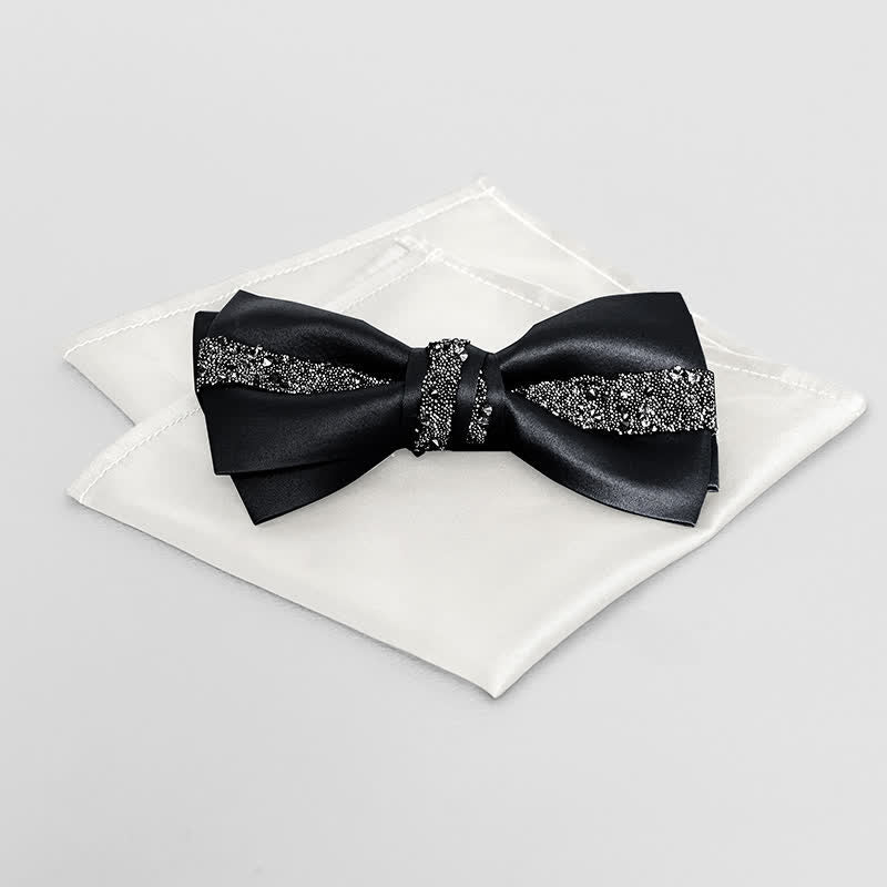 Fazzoletto da taschino con papillon glitterato da uomo - Nero - Papillon + fazzoletto da taschino - image 12