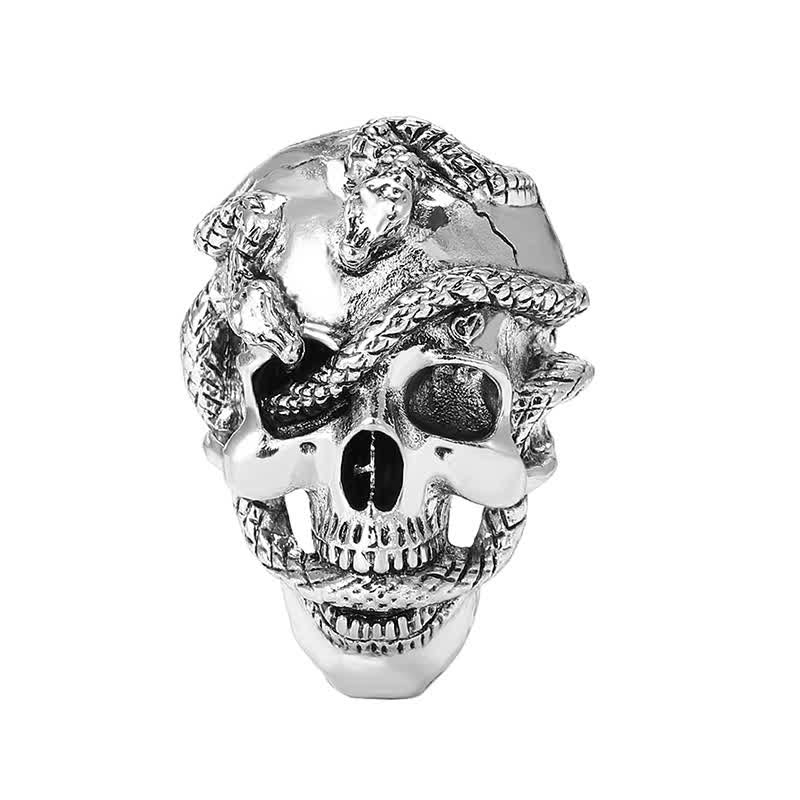 Spilla con testa di teschio gotico pirata e serpente circostante - Argento - image 6