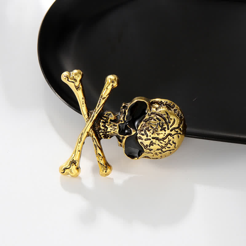 Spilla decorativa punk con teschio e ossa incrociate, stile pirata