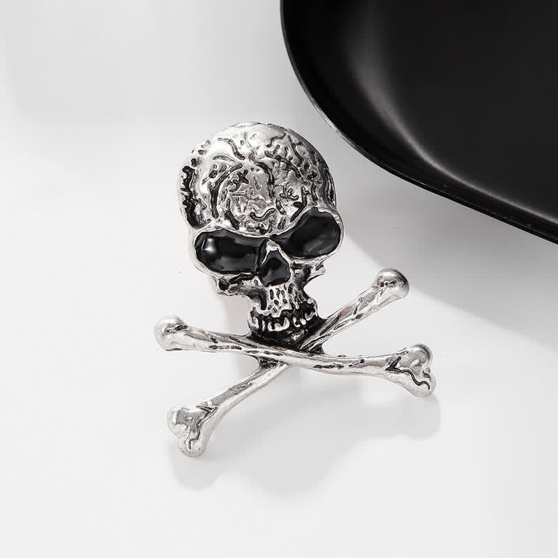 Spilla decorativa punk con teschio e ossa incrociate, stile pirata