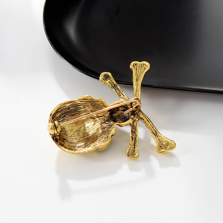 Spilla decorativa punk con teschio e ossa incrociate, stile pirata