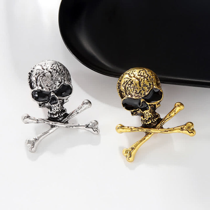 Spilla decorativa punk con teschio e ossa incrociate, stile pirata