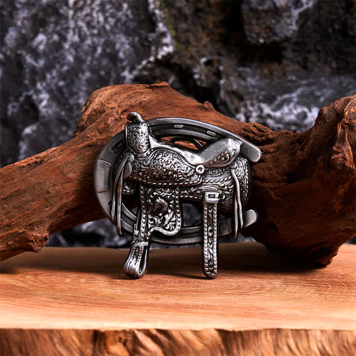 Cintura in pelle con fibbia a ferro di cavallo fai da te per sport equestri - Sella e ferro di cavallo - Senza cintura - Cintura non inclusa - image 0