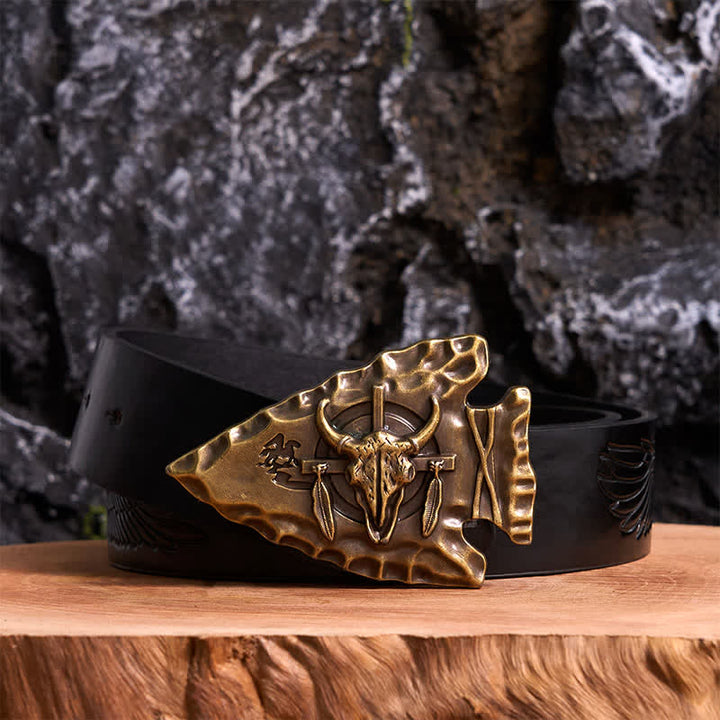 Cintura in pelle con fibbia a forma di toro a forma di freccia a forma di triangolo in bronzo fai da te