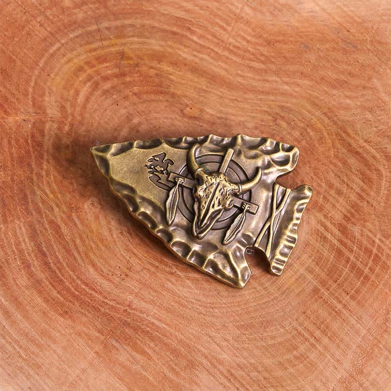 Cintura in pelle con fibbia a forma di toro a forma di freccia a forma di triangolo in bronzo fai da te
