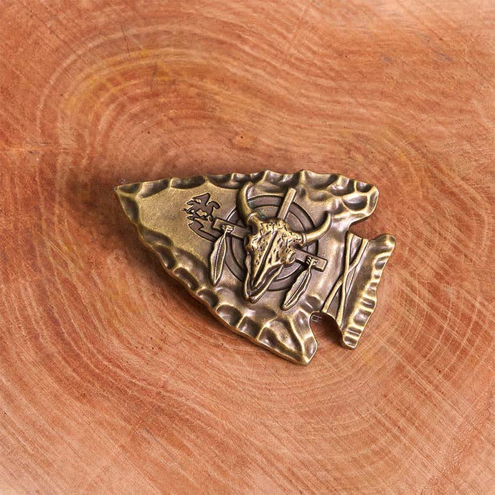 Cintura in pelle con fibbia a forma di toro a forma di freccia a forma di triangolo in bronzo fai da te