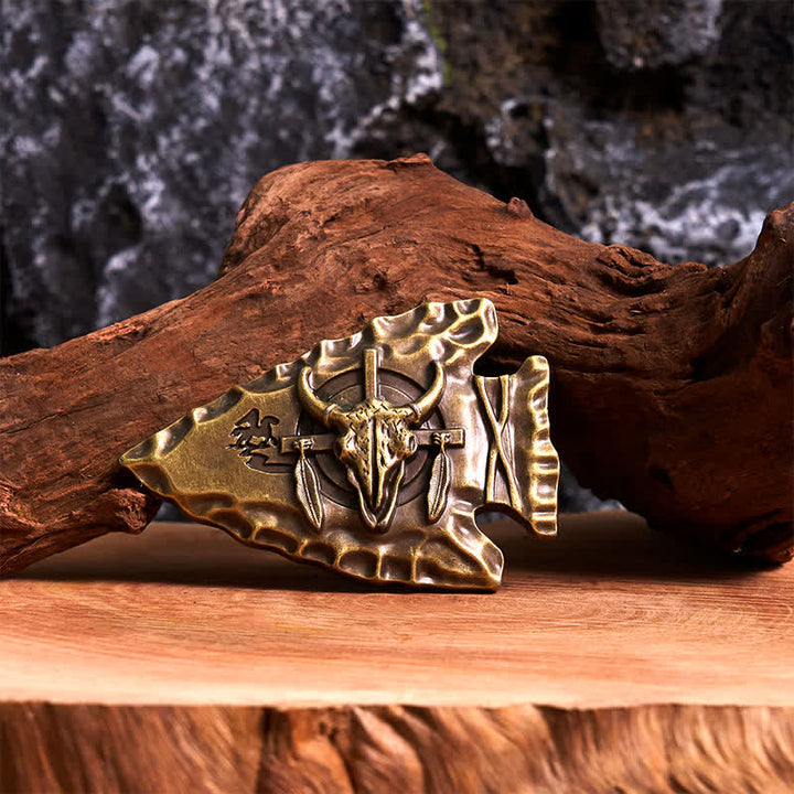 Cintura in pelle con fibbia a forma di toro a forma di freccia a forma di triangolo in bronzo fai da te