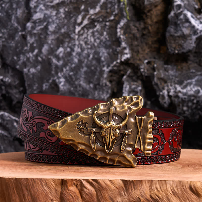 Cintura in pelle con fibbia a forma di toro a forma di freccia a forma di triangolo in bronzo fai da te