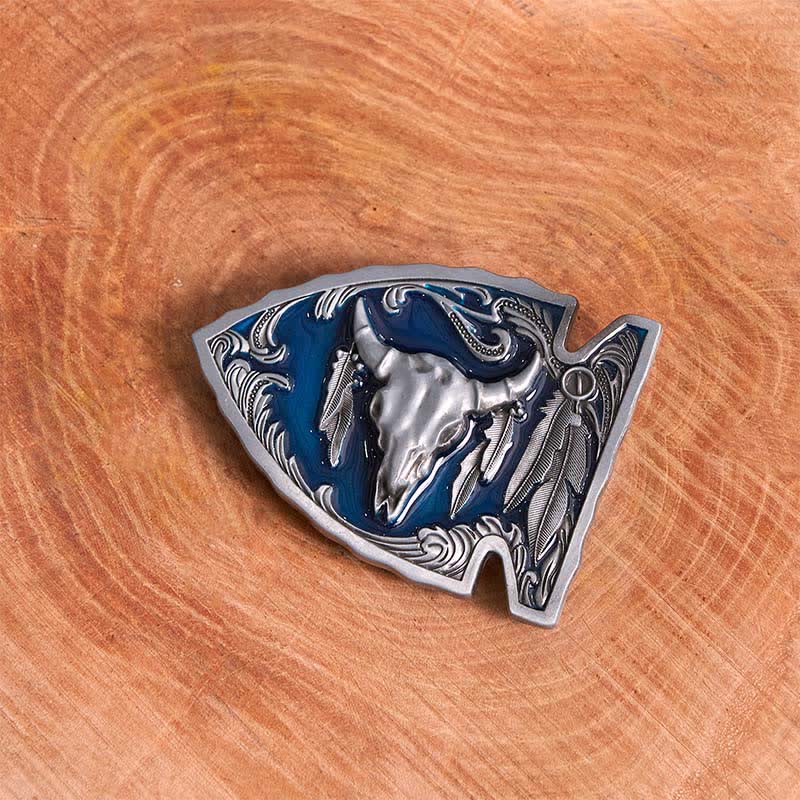 Cintura in pelle con fibbia a forma di toro a forma di punta di freccia smaltata blu navy fai da te