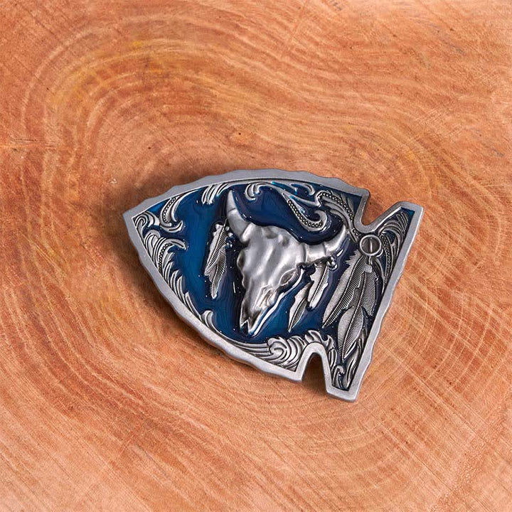 Cintura in pelle con fibbia a forma di toro a forma di punta di freccia smaltata blu navy fai da te