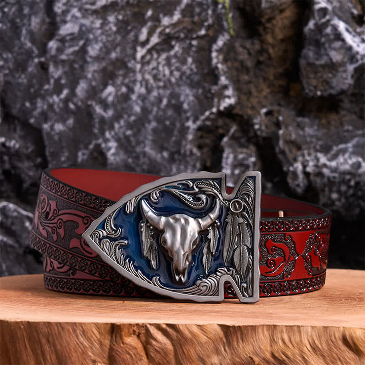 Cintura in pelle con fibbia a forma di toro a forma di punta di freccia smaltata blu navy fai da te