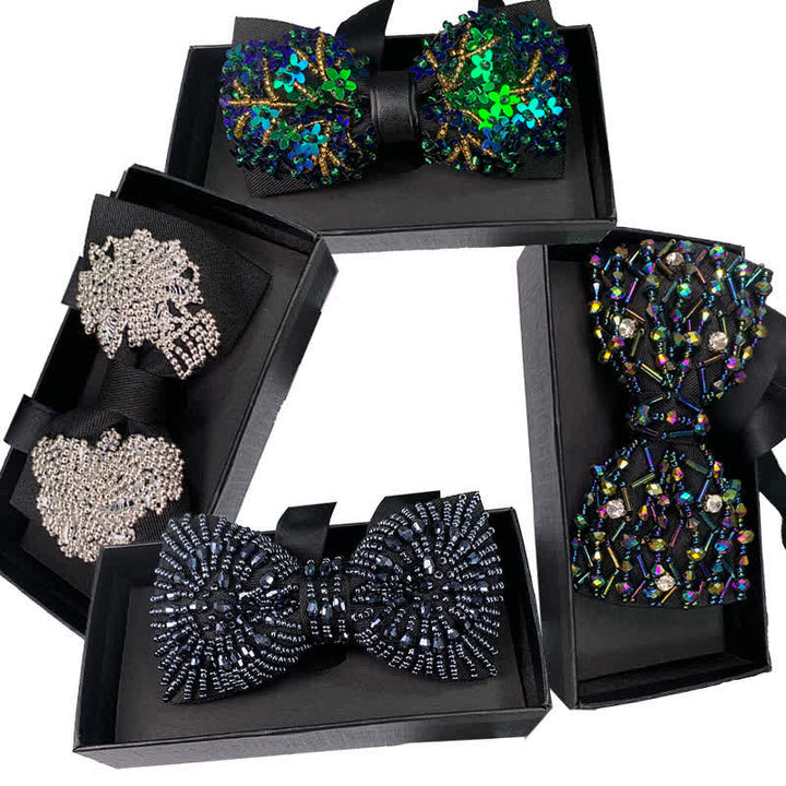 Papillon con perline ricamate in cristalli colorati scintillanti