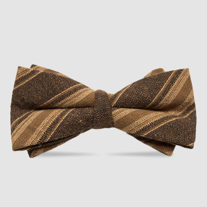 Papillon da uomo in cotone color caffè a quadri e righe in stile britannico