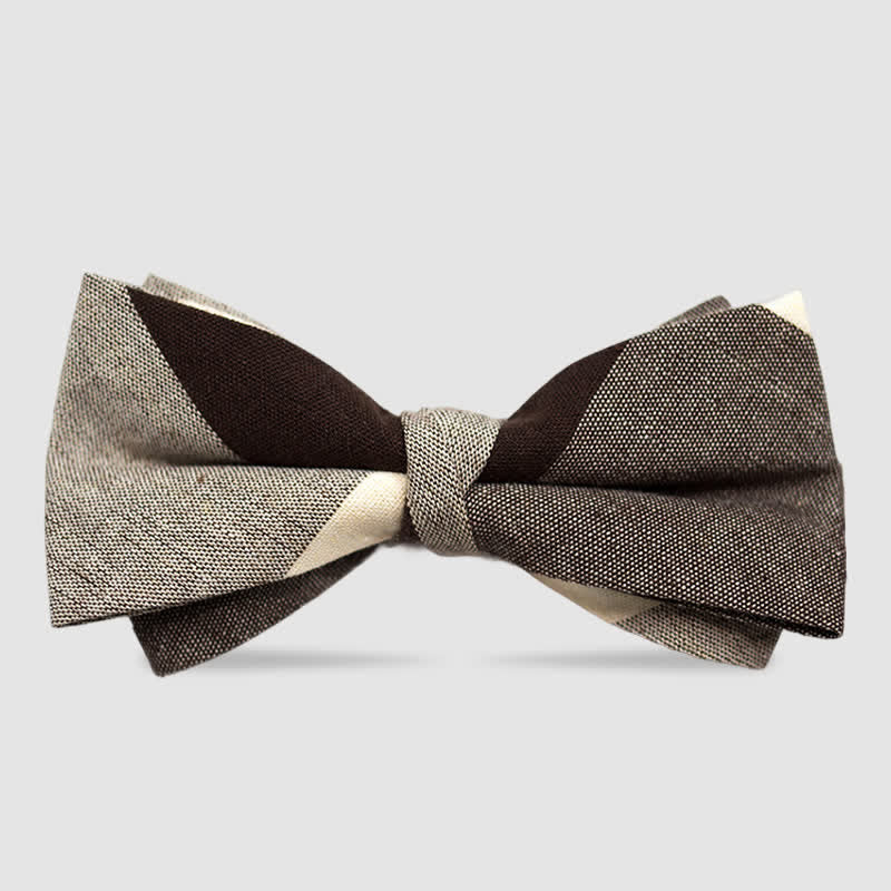 Papillon da uomo in cotone color caffè a quadri e righe in stile britannico