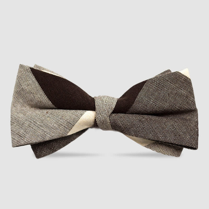 Papillon da uomo in cotone color caffè a quadri e righe in stile britannico