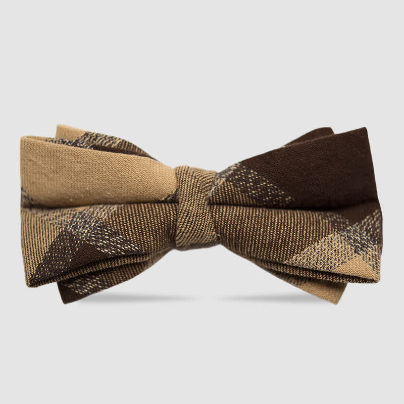 Papillon da uomo in cotone color caffè a quadri e righe in stile britannico