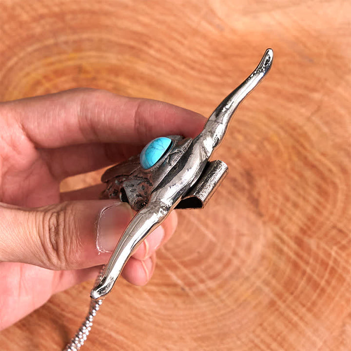 Fibbia per cintura con ciondolo multifunzione con teschio Longhorn turchese EDC Tool