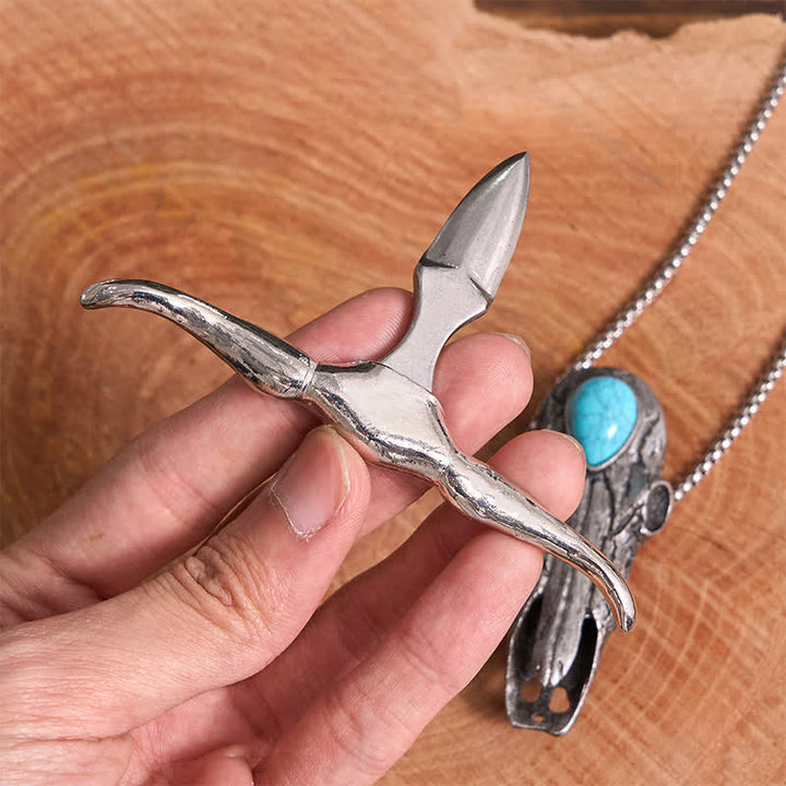 Fibbia per cintura con ciondolo multifunzione con teschio Longhorn turchese EDC Tool