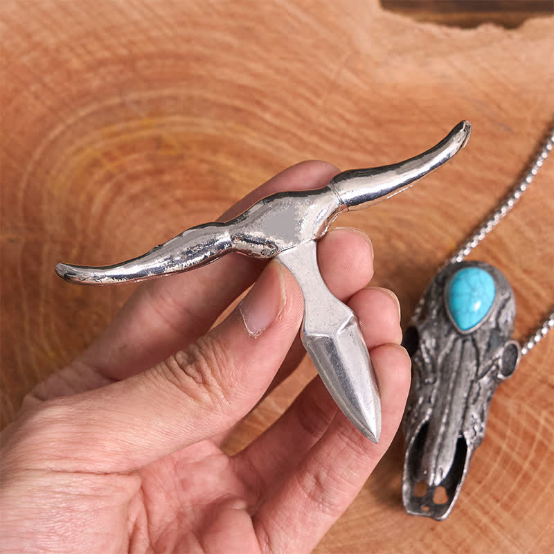 Fibbia per cintura con ciondolo multifunzione con teschio Longhorn turchese EDC Tool