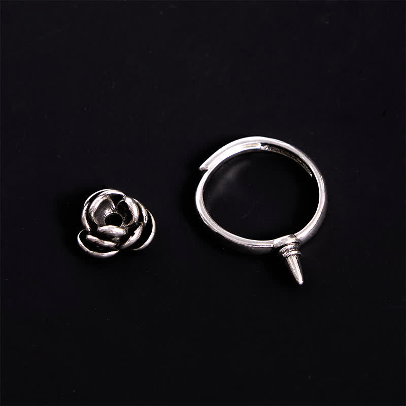 Anello regolabile staccabile con fiore di rosa attorcigliato per autodifesa