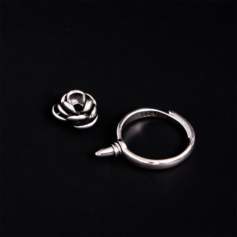 Anello regolabile staccabile con fiore di rosa attorcigliato per autodifesa - Argento - image 1