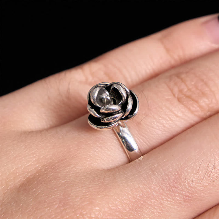 Anello regolabile staccabile con fiore di rosa attorcigliato per autodifesa