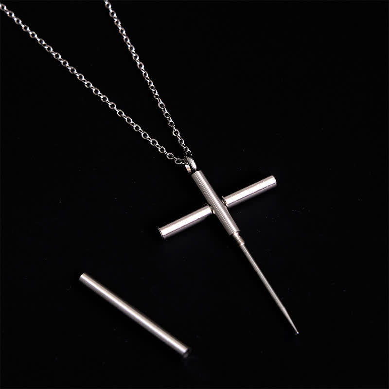 Collana con ciondolo a croce con stuzzicadenti portatile Edc