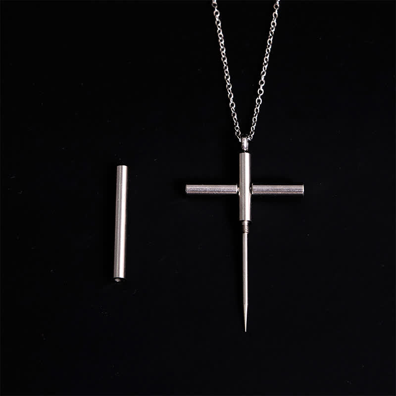 Collana con ciondolo a croce con stuzzicadenti portatile Edc