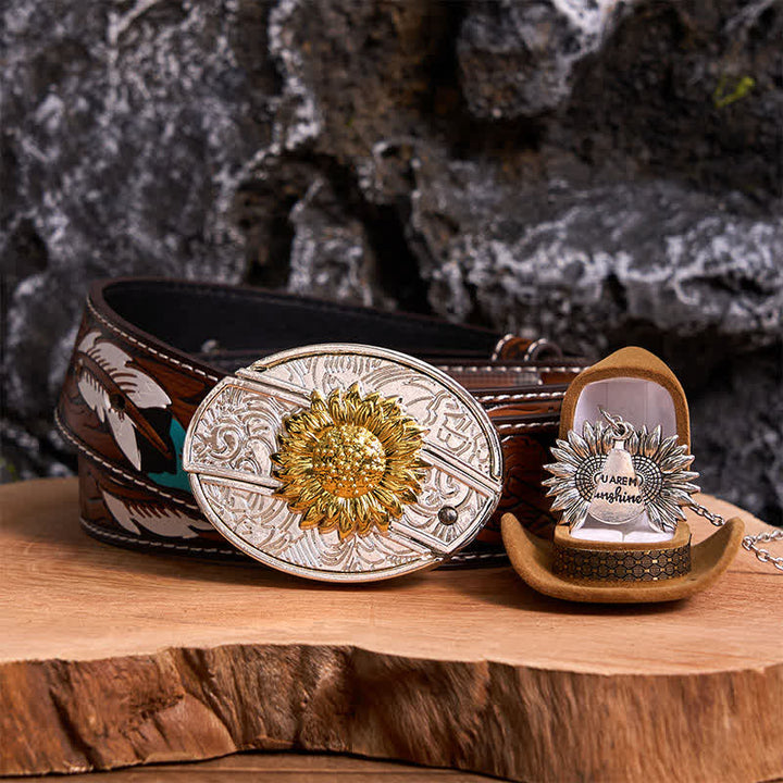 Set di collane con fibbia per cintura e coltello nascosto a tema girasole fai da te in oro e argento - Oro e argento - Cintura di piume marroni - 40 - image 23