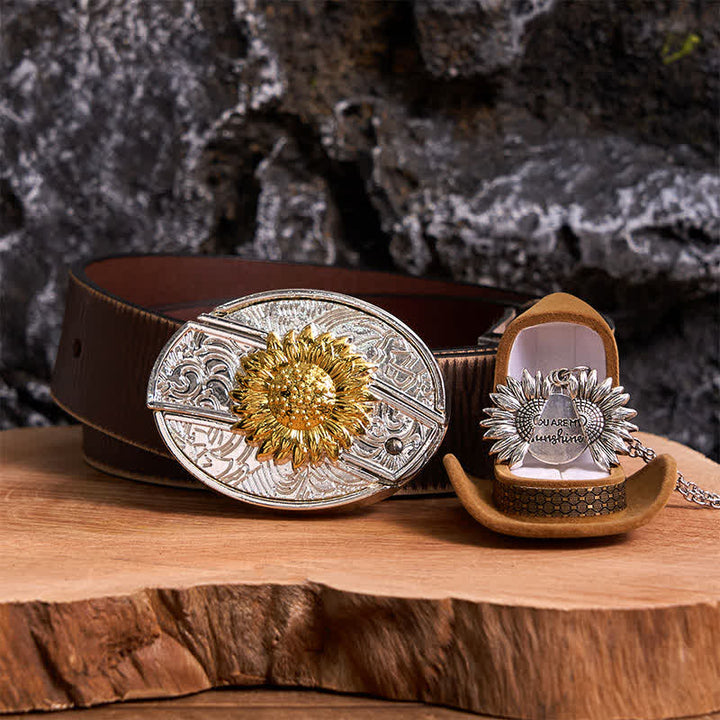 Set di collane con fibbia per cintura e coltello nascosto a tema girasole fai da te in oro e argento - Oro e argento - Cintura marrone anticata - 42 - image 21