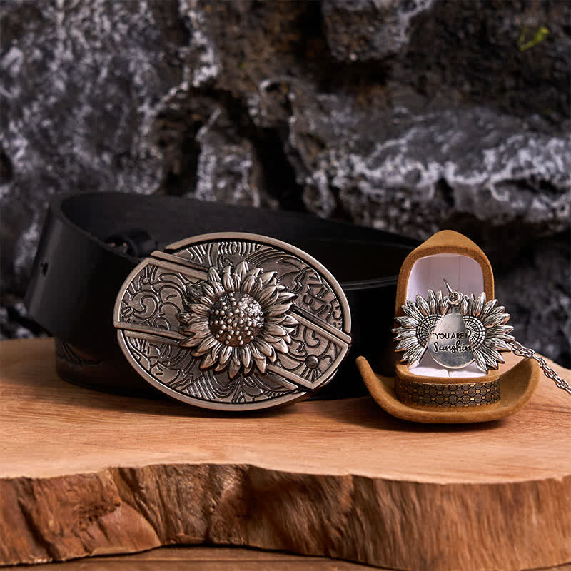 Set di collana con fibbia per cintura e coltello nascosto a tema girasole fai da te in argento - Argento e argento - Cintura con aquila in rilievo nera - 42 - image 4