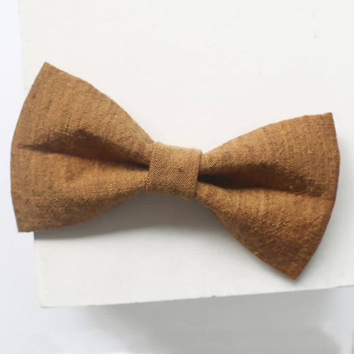 Papillon da uomo in lino tinta unita color oro scuro - image 3
