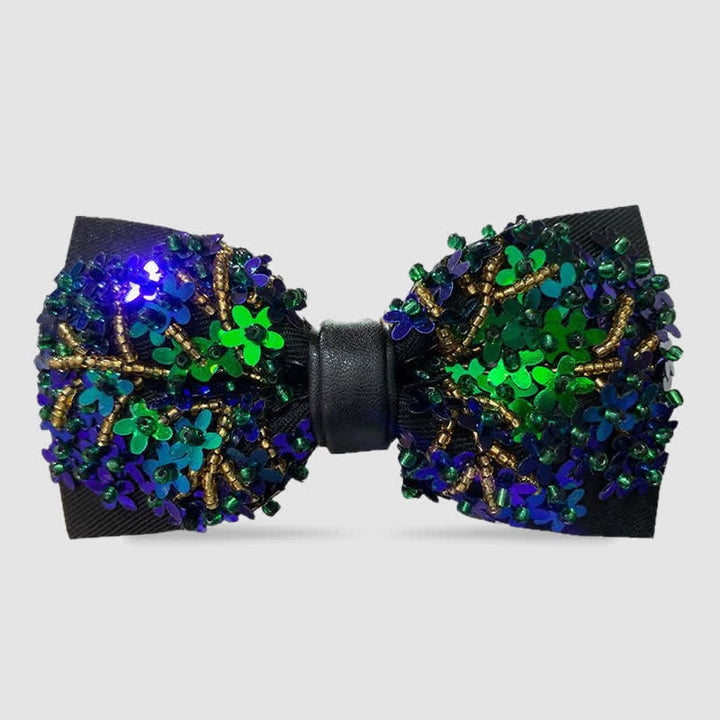 Papillon con paillettes a forma di fiore verde e blu scintillanti